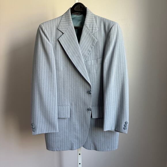 Vintage sz 40 blue‎ pin striped Suit Blazer and Vest Set - Picture 2 of 8